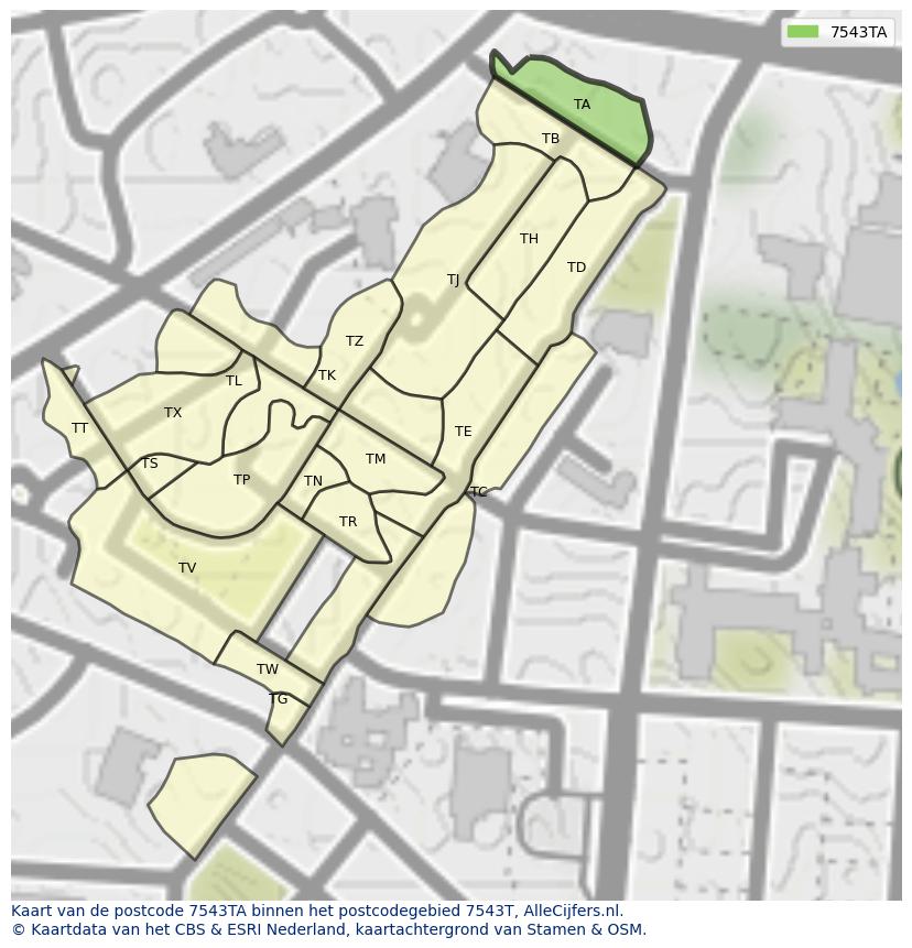 Afbeelding van het postcodegebied 7543 TA op de kaart.