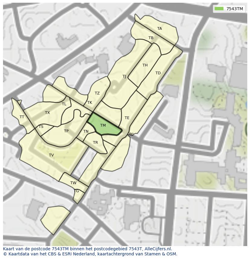 Afbeelding van het postcodegebied 7543 TM op de kaart.