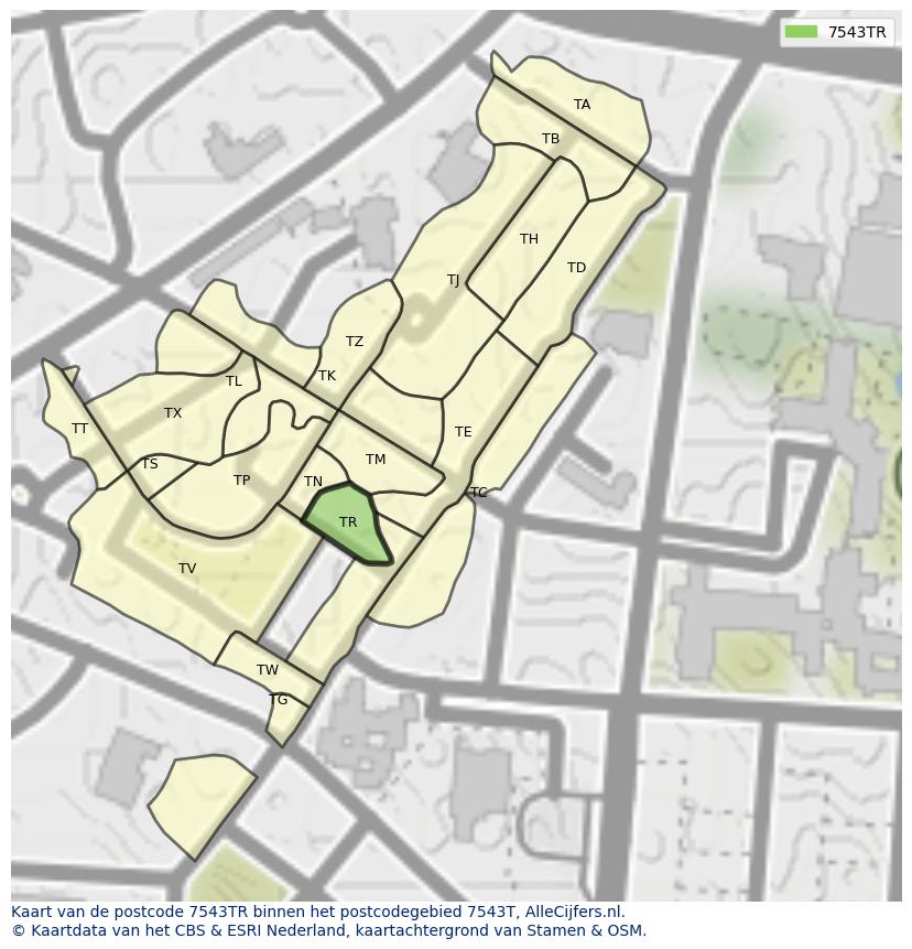 Afbeelding van het postcodegebied 7543 TR op de kaart.