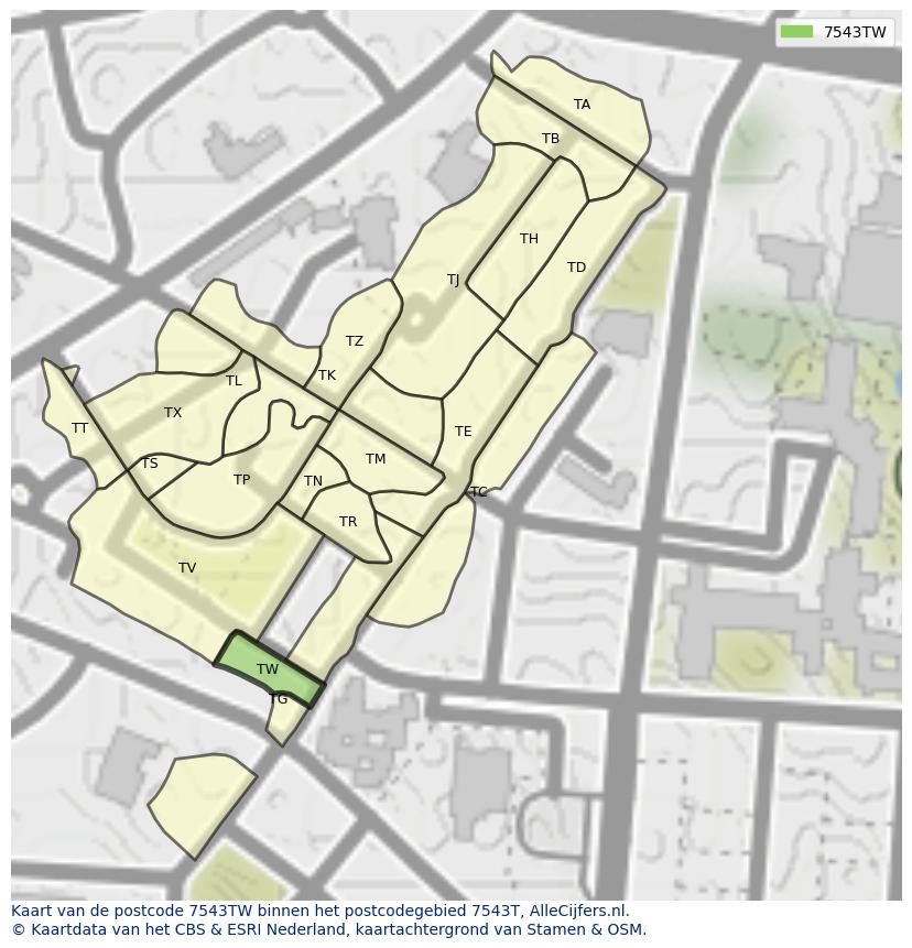 Afbeelding van het postcodegebied 7543 TW op de kaart.
