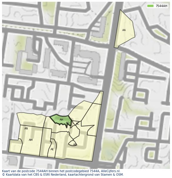 Afbeelding van het postcodegebied 7544 AH op de kaart.