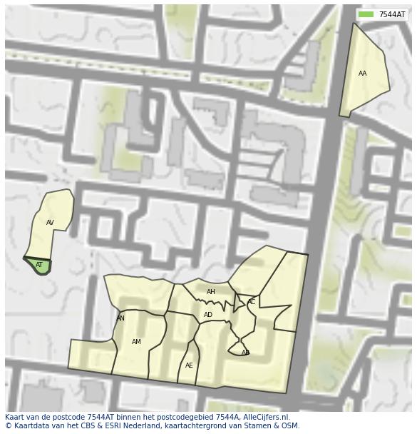 Afbeelding van het postcodegebied 7544 AT op de kaart.