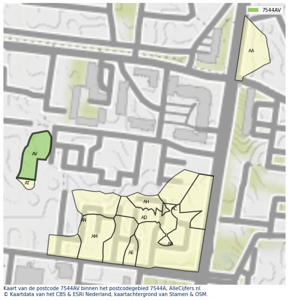 Afbeelding van het postcodegebied 7544 AV op de kaart.