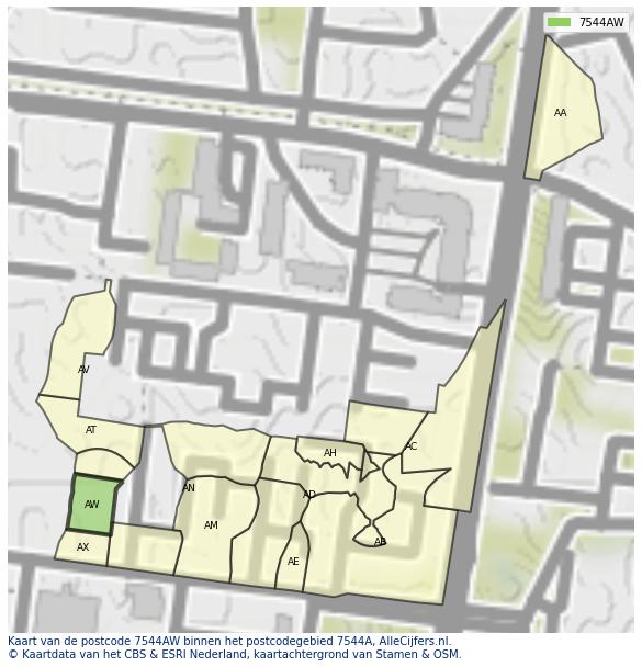 Afbeelding van het postcodegebied 7544 AW op de kaart.
