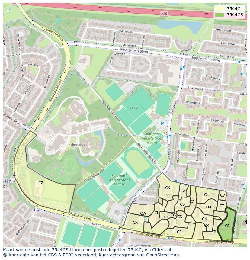 Afbeelding van het postcodegebied 7544 CS op de kaart.
