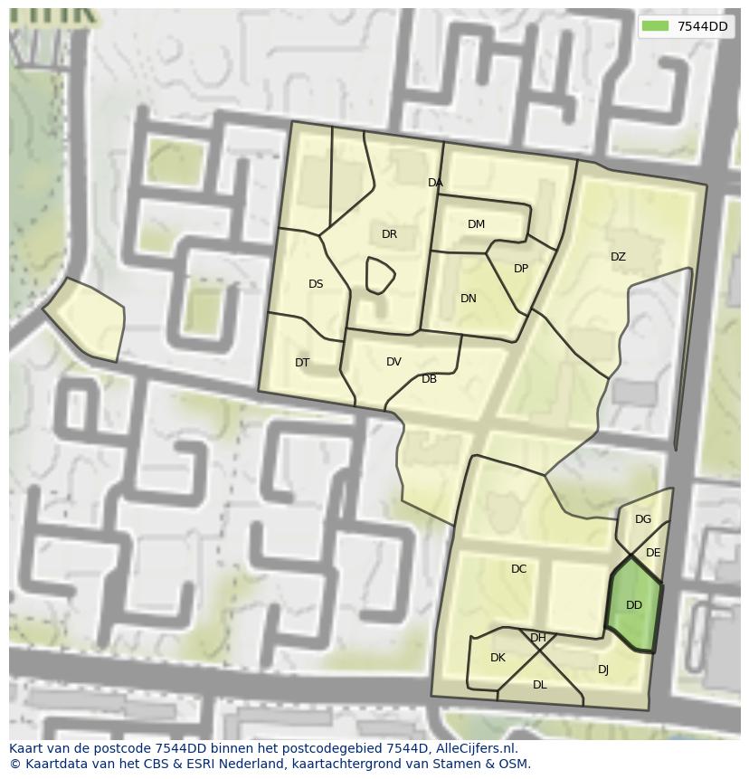 Afbeelding van het postcodegebied 7544 DD op de kaart.
