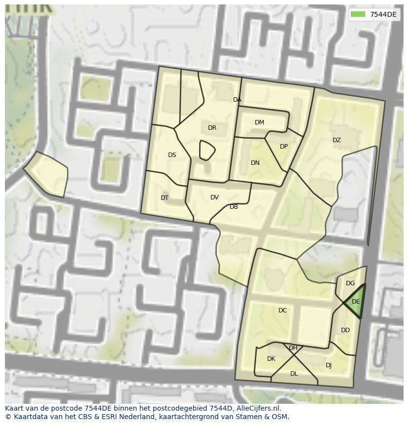 Afbeelding van het postcodegebied 7544 DE op de kaart.