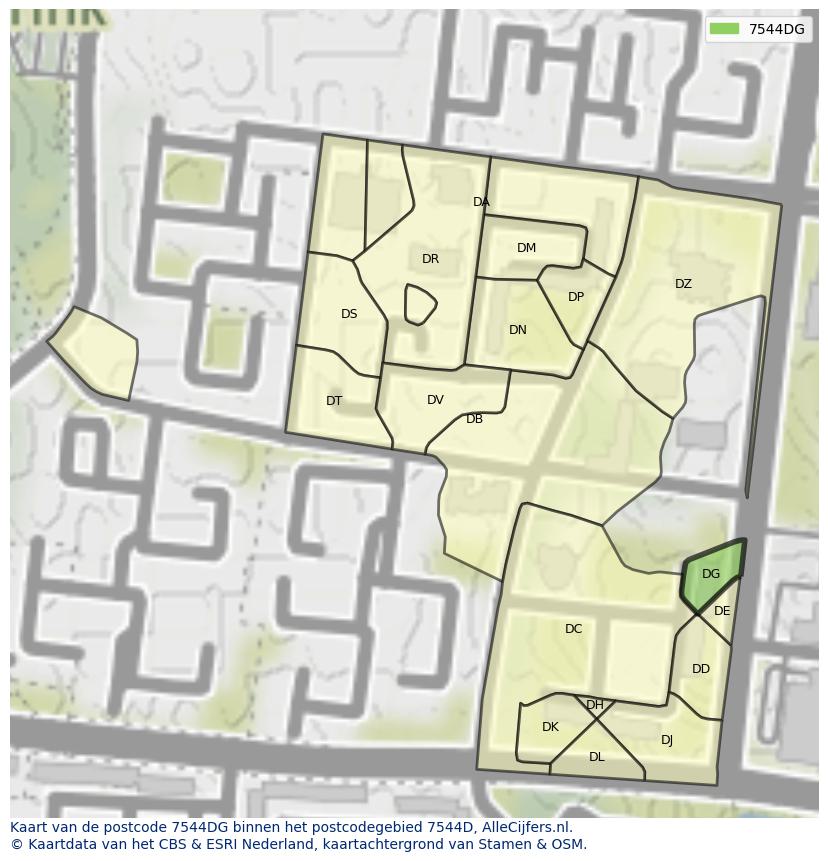 Afbeelding van het postcodegebied 7544 DG op de kaart.