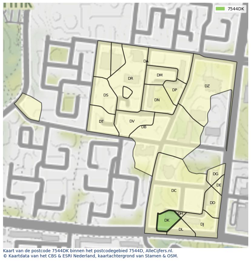 Afbeelding van het postcodegebied 7544 DK op de kaart.