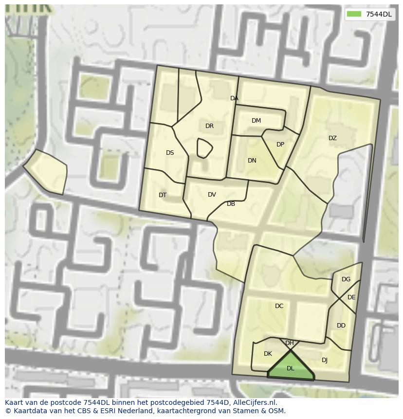 Afbeelding van het postcodegebied 7544 DL op de kaart.