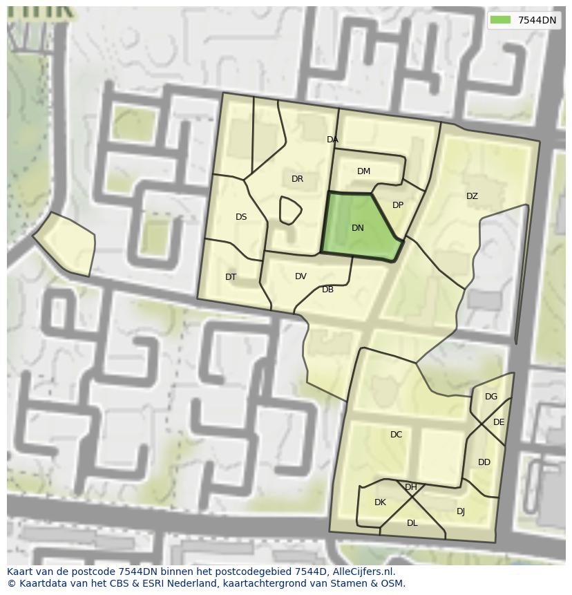 Afbeelding van het postcodegebied 7544 DN op de kaart.