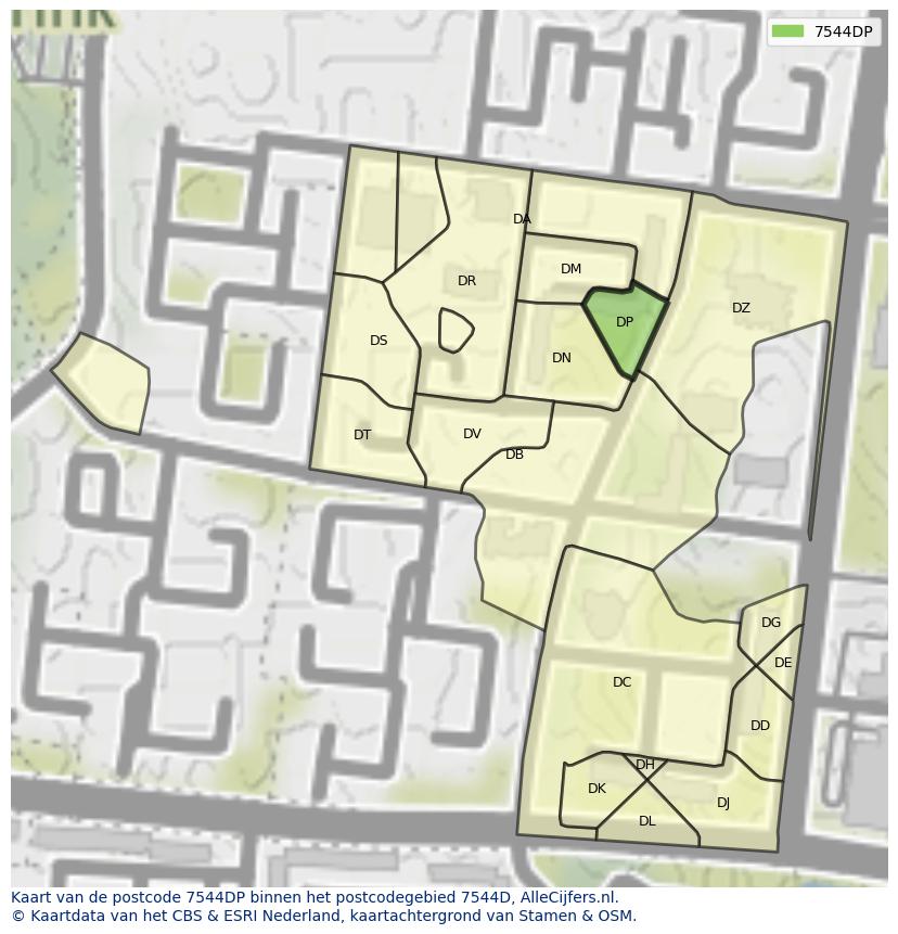 Afbeelding van het postcodegebied 7544 DP op de kaart.