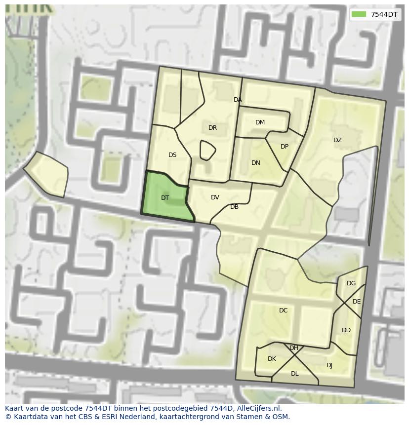 Afbeelding van het postcodegebied 7544 DT op de kaart.