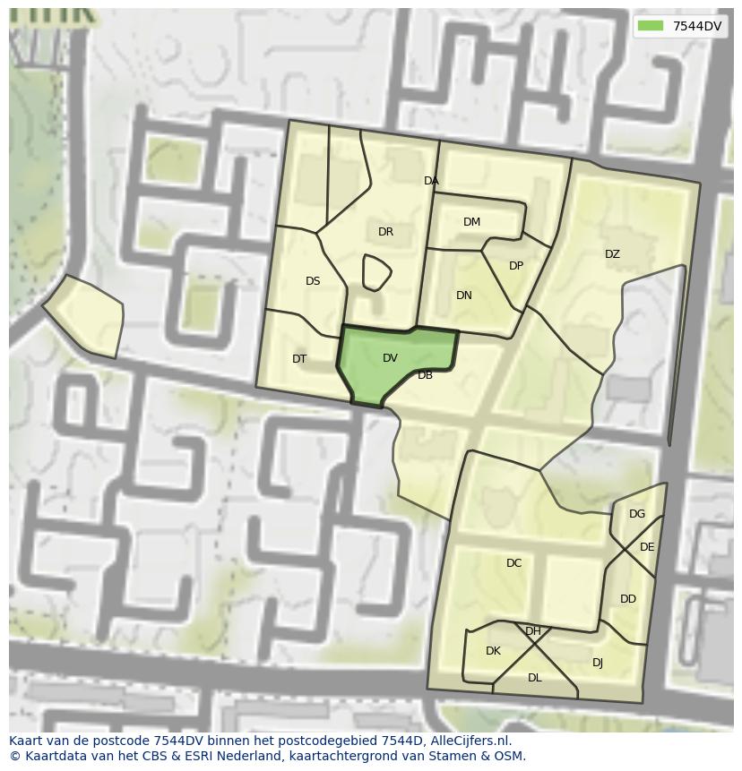 Afbeelding van het postcodegebied 7544 DV op de kaart.