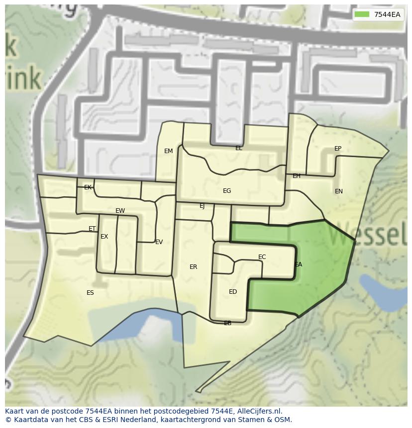 Afbeelding van het postcodegebied 7544 EA op de kaart.