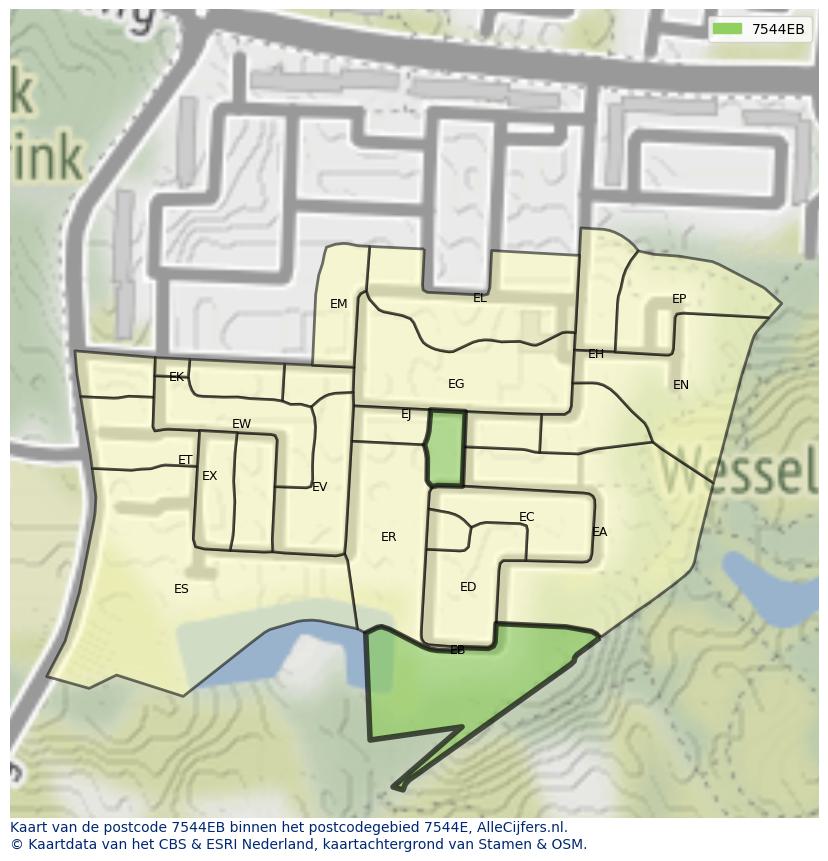 Afbeelding van het postcodegebied 7544 EB op de kaart.