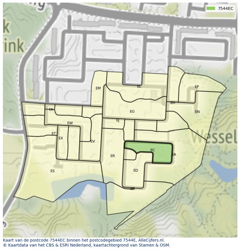 Afbeelding van het postcodegebied 7544 EC op de kaart.