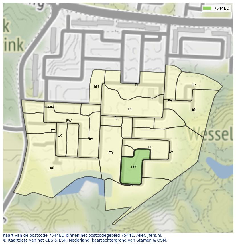 Afbeelding van het postcodegebied 7544 ED op de kaart.