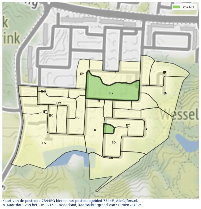 Afbeelding van het postcodegebied 7544 EG op de kaart.