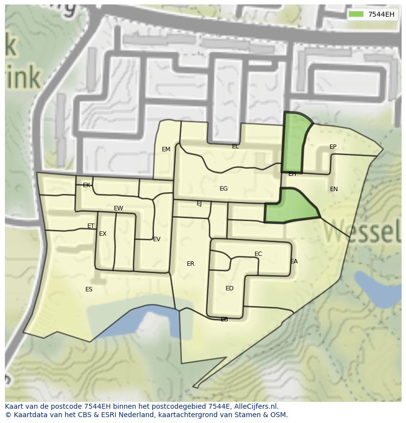 Afbeelding van het postcodegebied 7544 EH op de kaart.