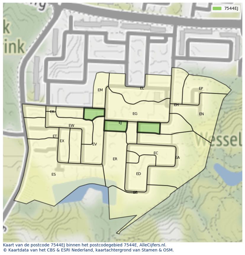 Afbeelding van het postcodegebied 7544 EJ op de kaart.