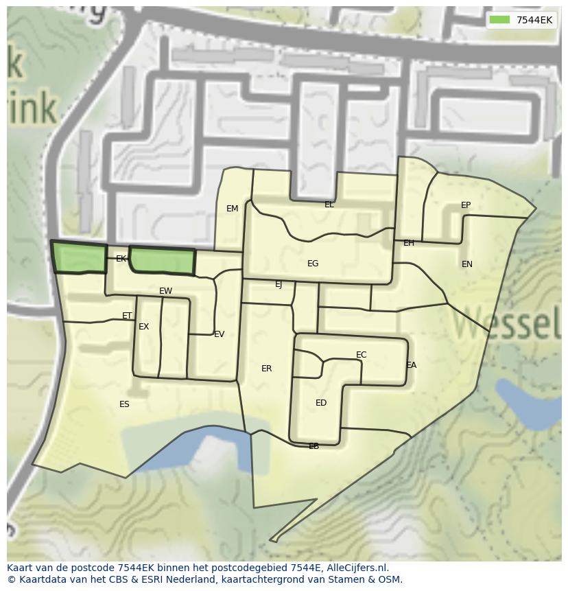 Afbeelding van het postcodegebied 7544 EK op de kaart.