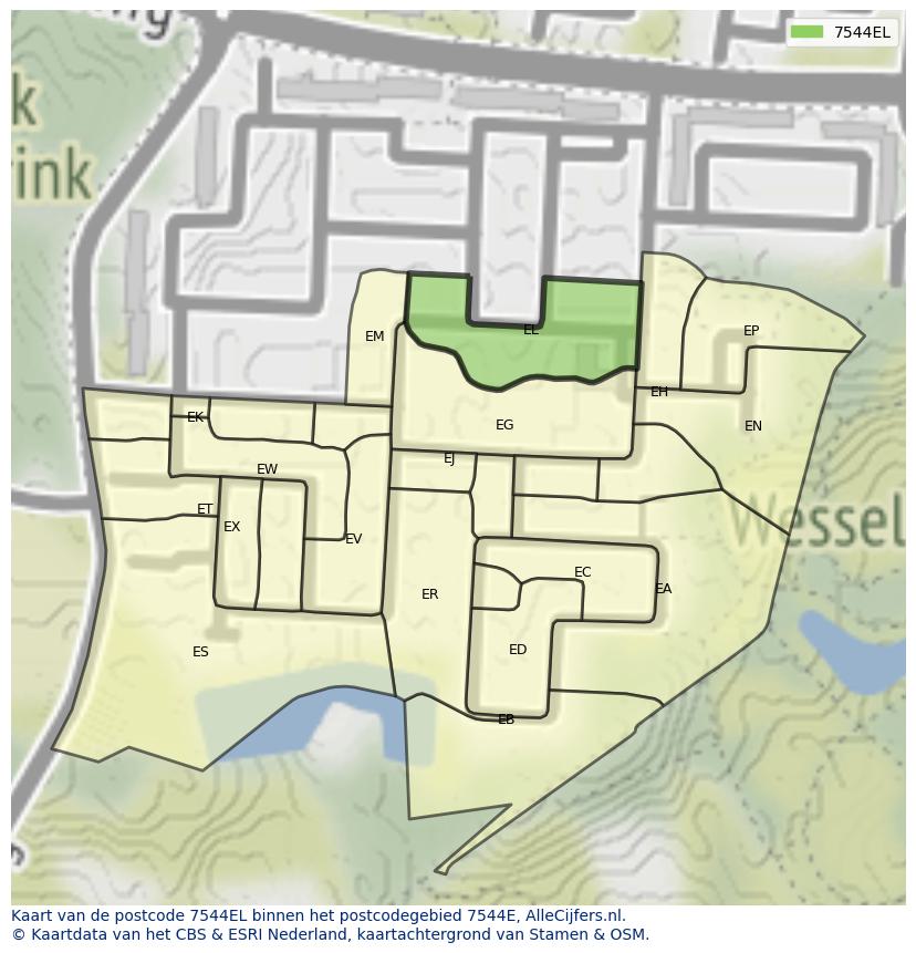 Afbeelding van het postcodegebied 7544 EL op de kaart.