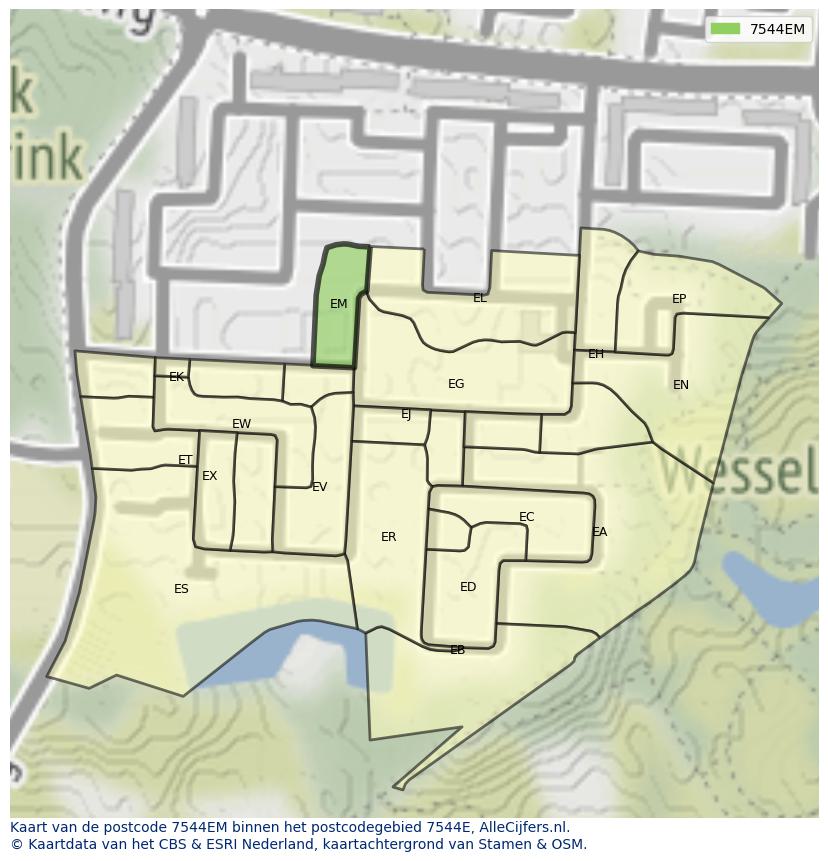 Afbeelding van het postcodegebied 7544 EM op de kaart.