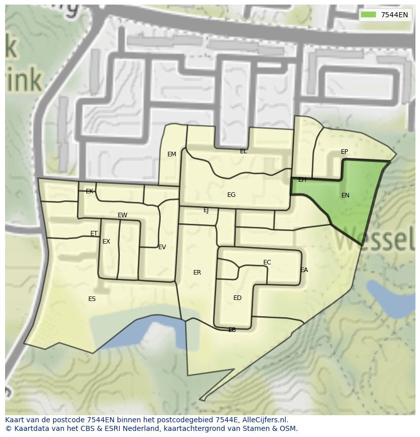 Afbeelding van het postcodegebied 7544 EN op de kaart.