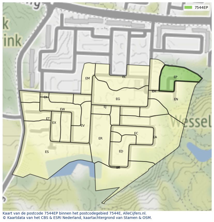 Afbeelding van het postcodegebied 7544 EP op de kaart.