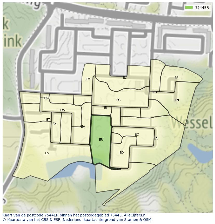 Afbeelding van het postcodegebied 7544 ER op de kaart.
