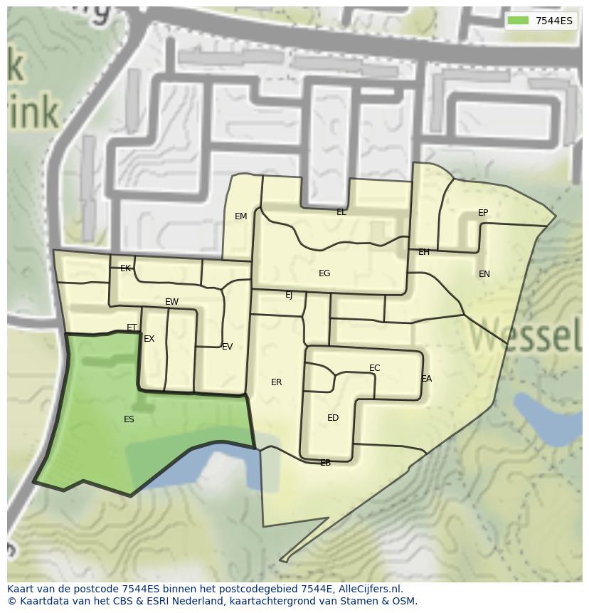 Afbeelding van het postcodegebied 7544 ES op de kaart.