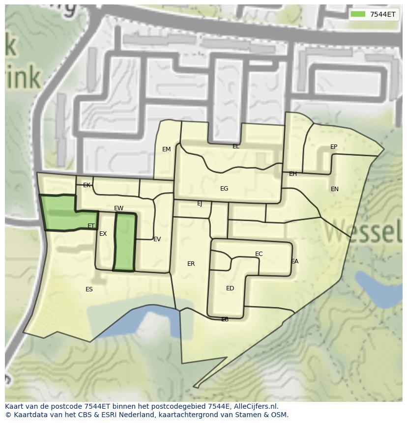 Afbeelding van het postcodegebied 7544 ET op de kaart.
