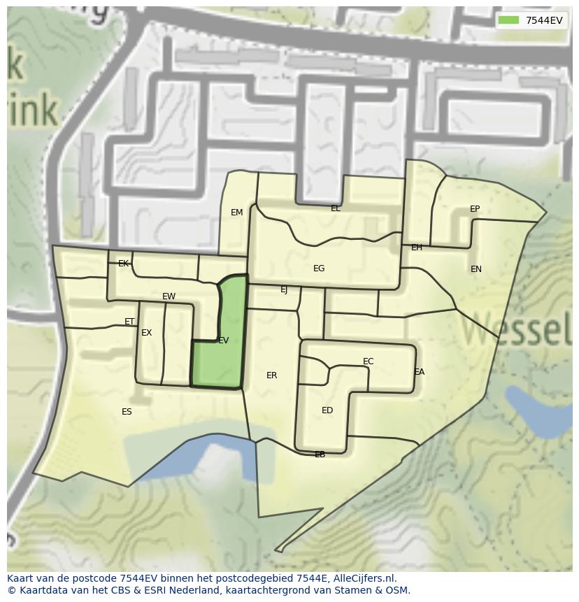 Afbeelding van het postcodegebied 7544 EV op de kaart.