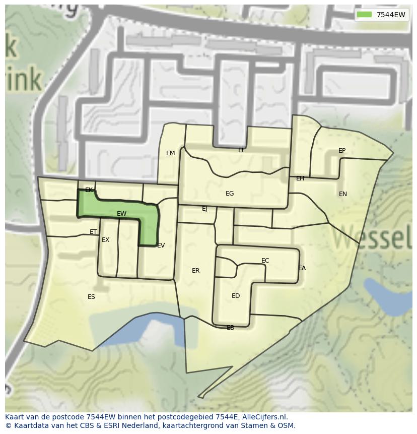 Afbeelding van het postcodegebied 7544 EW op de kaart.
