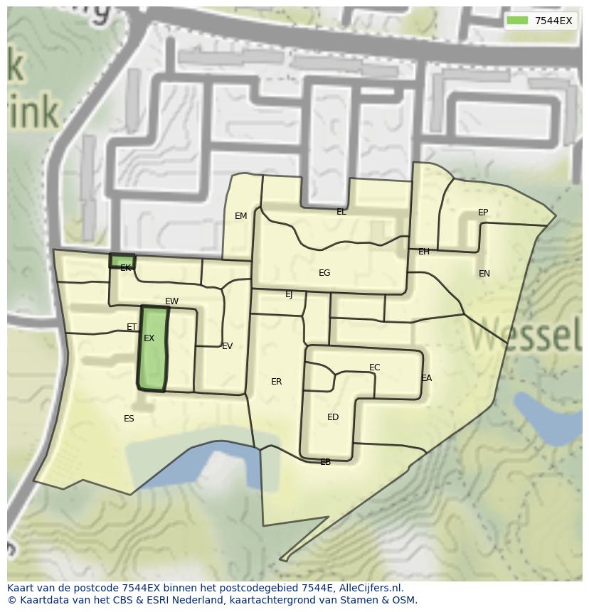 Afbeelding van het postcodegebied 7544 EX op de kaart.