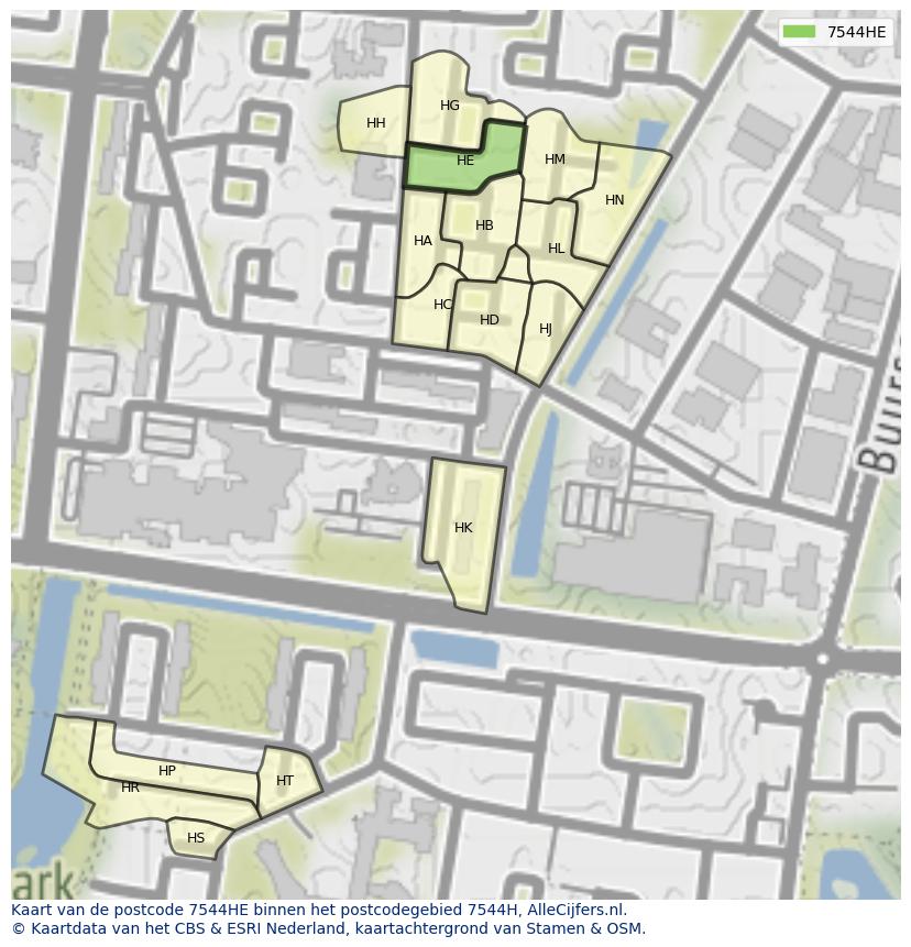 Afbeelding van het postcodegebied 7544 HE op de kaart.