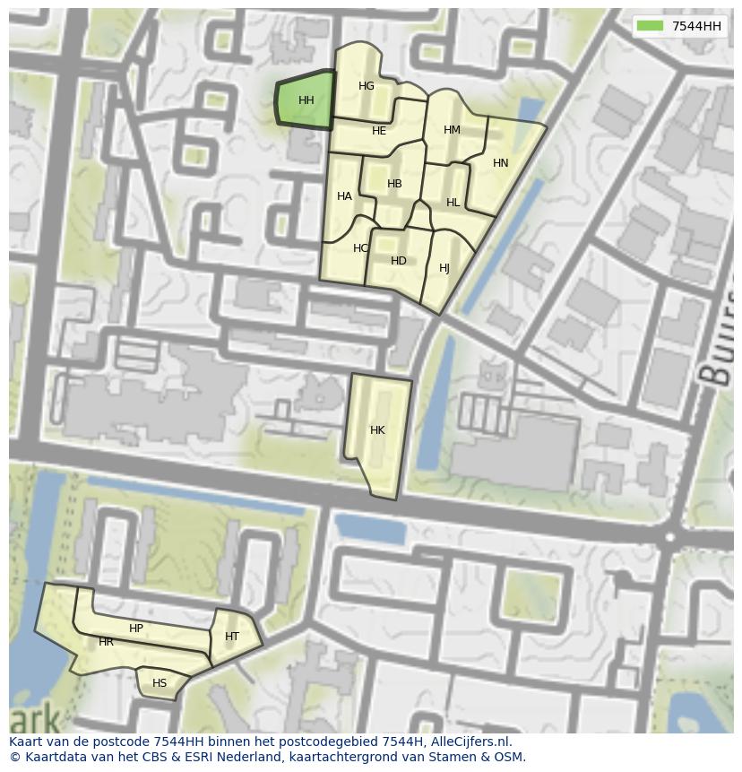 Afbeelding van het postcodegebied 7544 HH op de kaart.