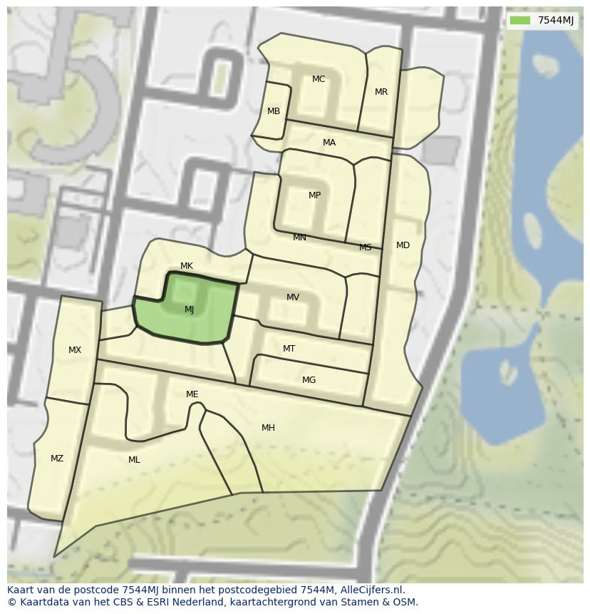 Afbeelding van het postcodegebied 7544 MJ op de kaart.