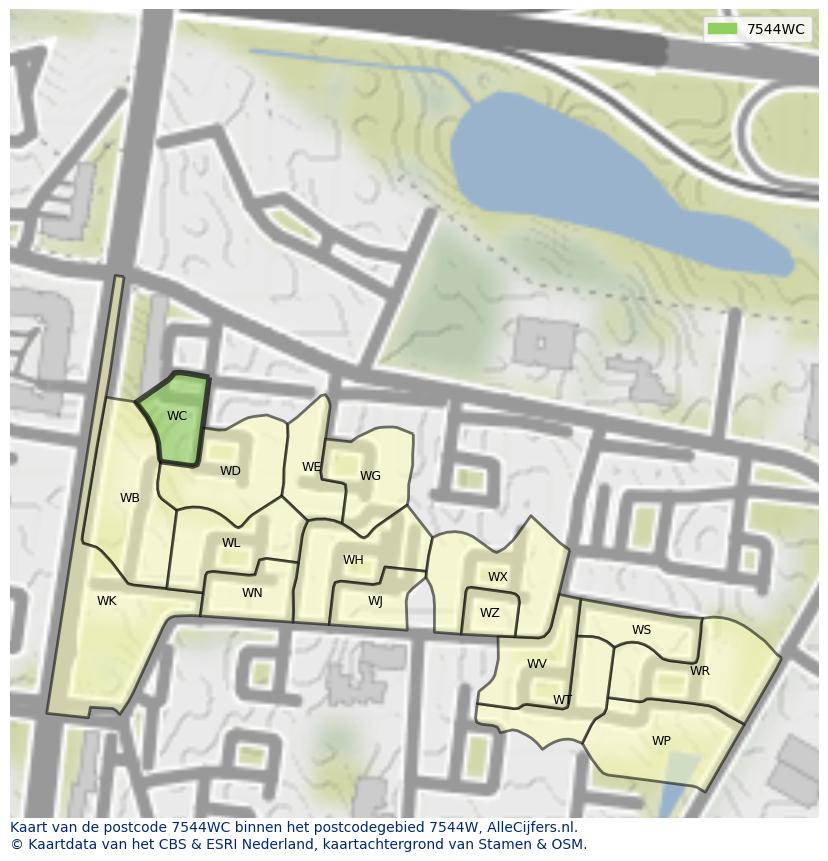 Afbeelding van het postcodegebied 7544 WC op de kaart.