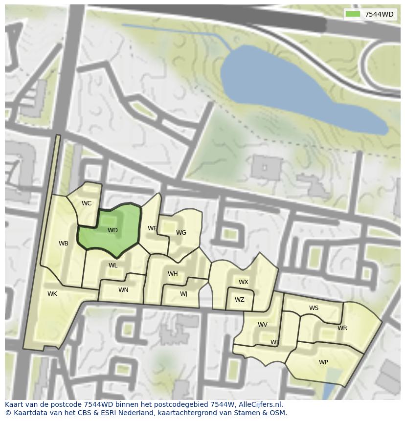Afbeelding van het postcodegebied 7544 WD op de kaart.