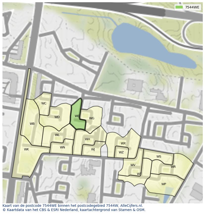 Afbeelding van het postcodegebied 7544 WE op de kaart.