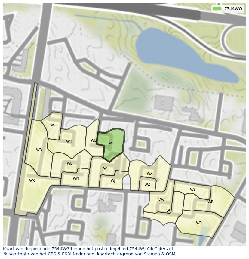 Afbeelding van het postcodegebied 7544 WG op de kaart.