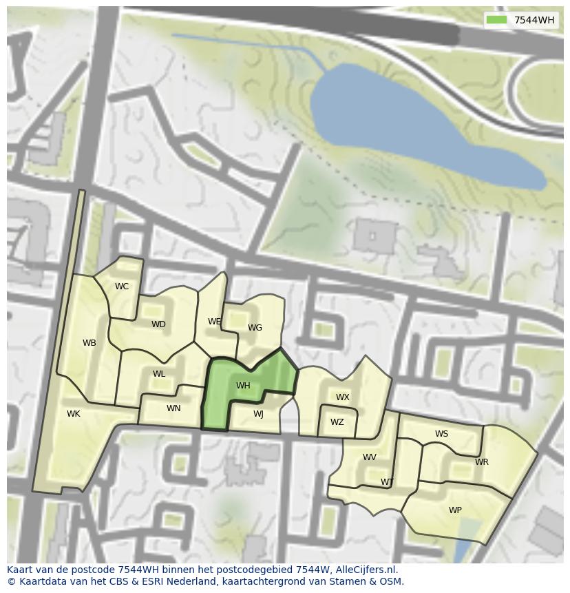 Afbeelding van het postcodegebied 7544 WH op de kaart.