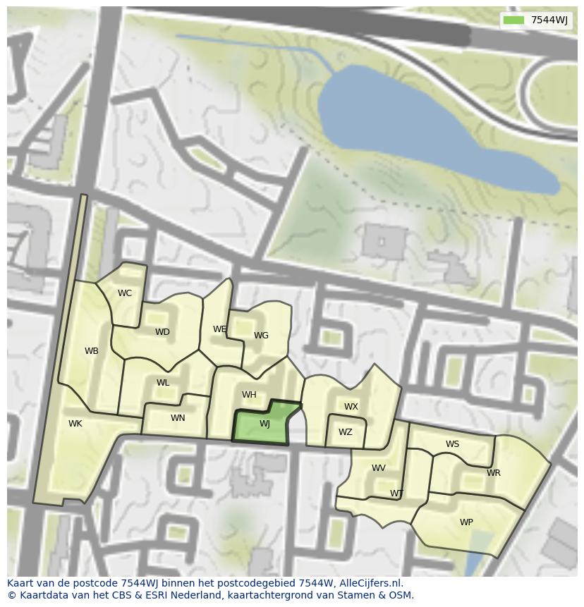 Afbeelding van het postcodegebied 7544 WJ op de kaart.