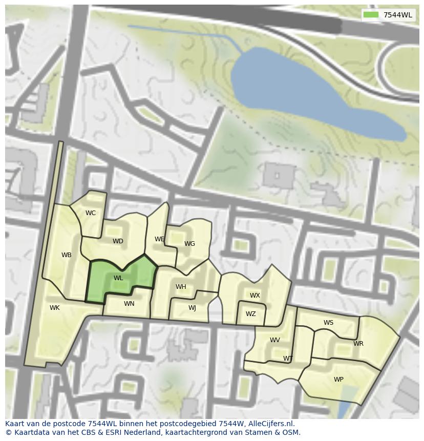 Afbeelding van het postcodegebied 7544 WL op de kaart.