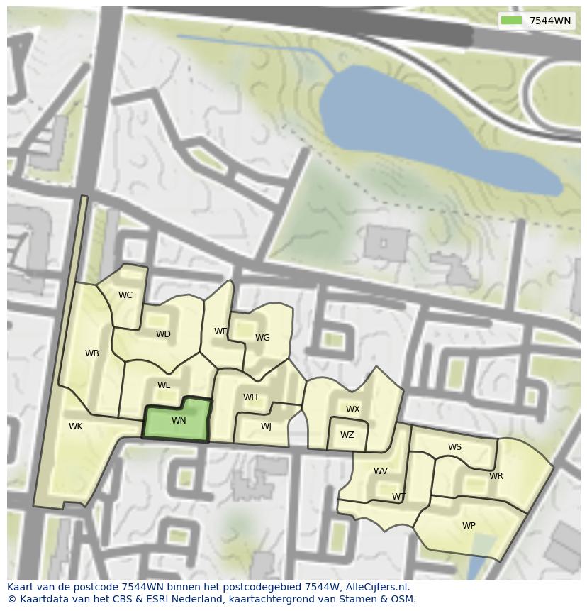 Afbeelding van het postcodegebied 7544 WN op de kaart.