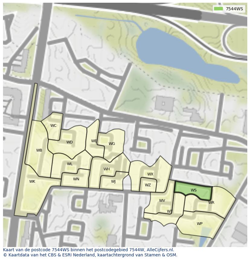 Afbeelding van het postcodegebied 7544 WS op de kaart.