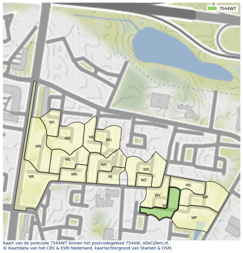 Afbeelding van het postcodegebied 7544 WT op de kaart.
