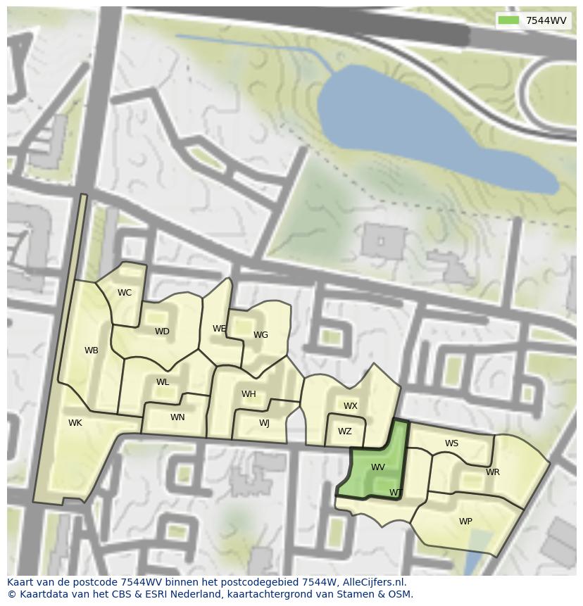 Afbeelding van het postcodegebied 7544 WV op de kaart.
